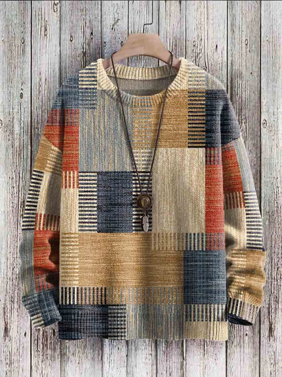 Vintage Geometry Art Print Casual Knit Pullover Sweater