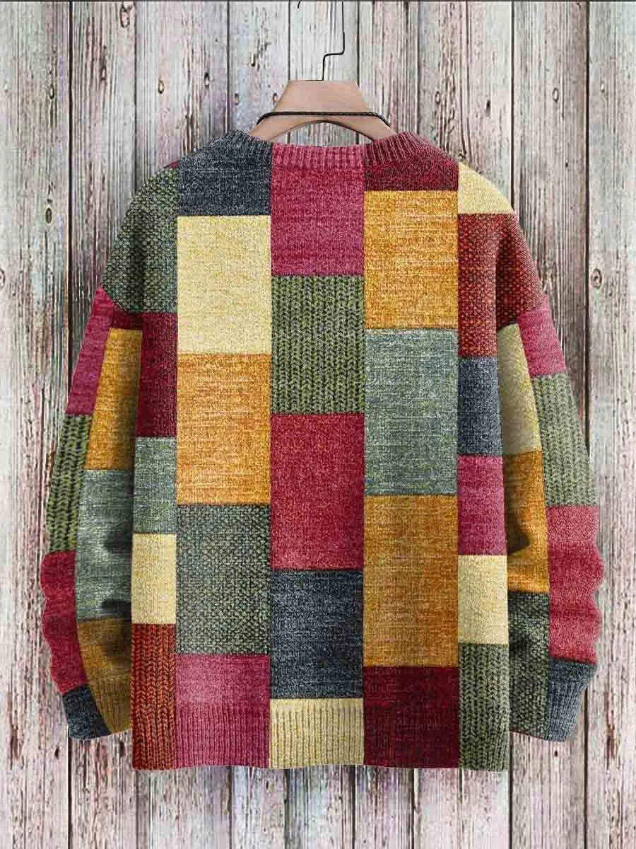 Vintage Geometry Art Print Casual Knit Pullover Sweater