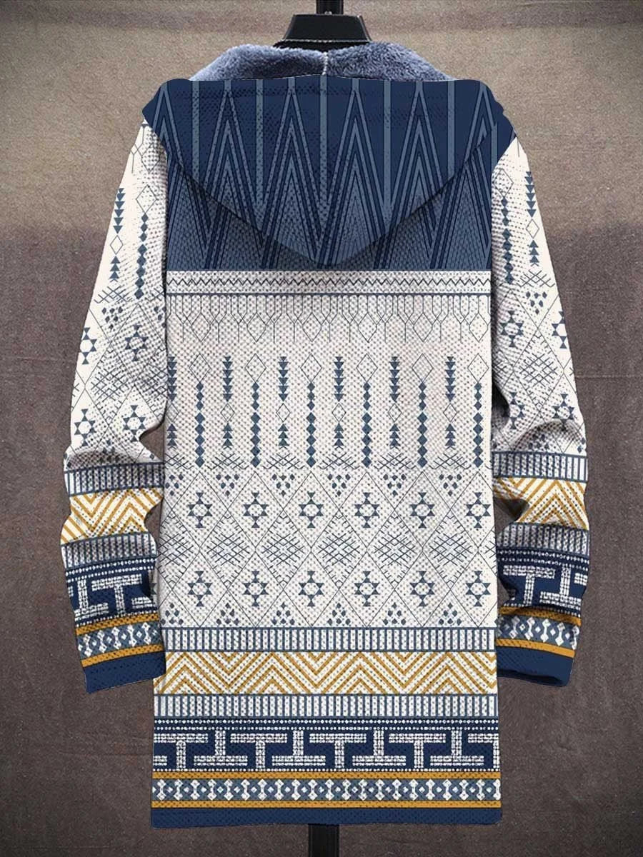 Unisex Retro Art Print Plush Thick Long-Sleeved Sweater Coat Cardigan