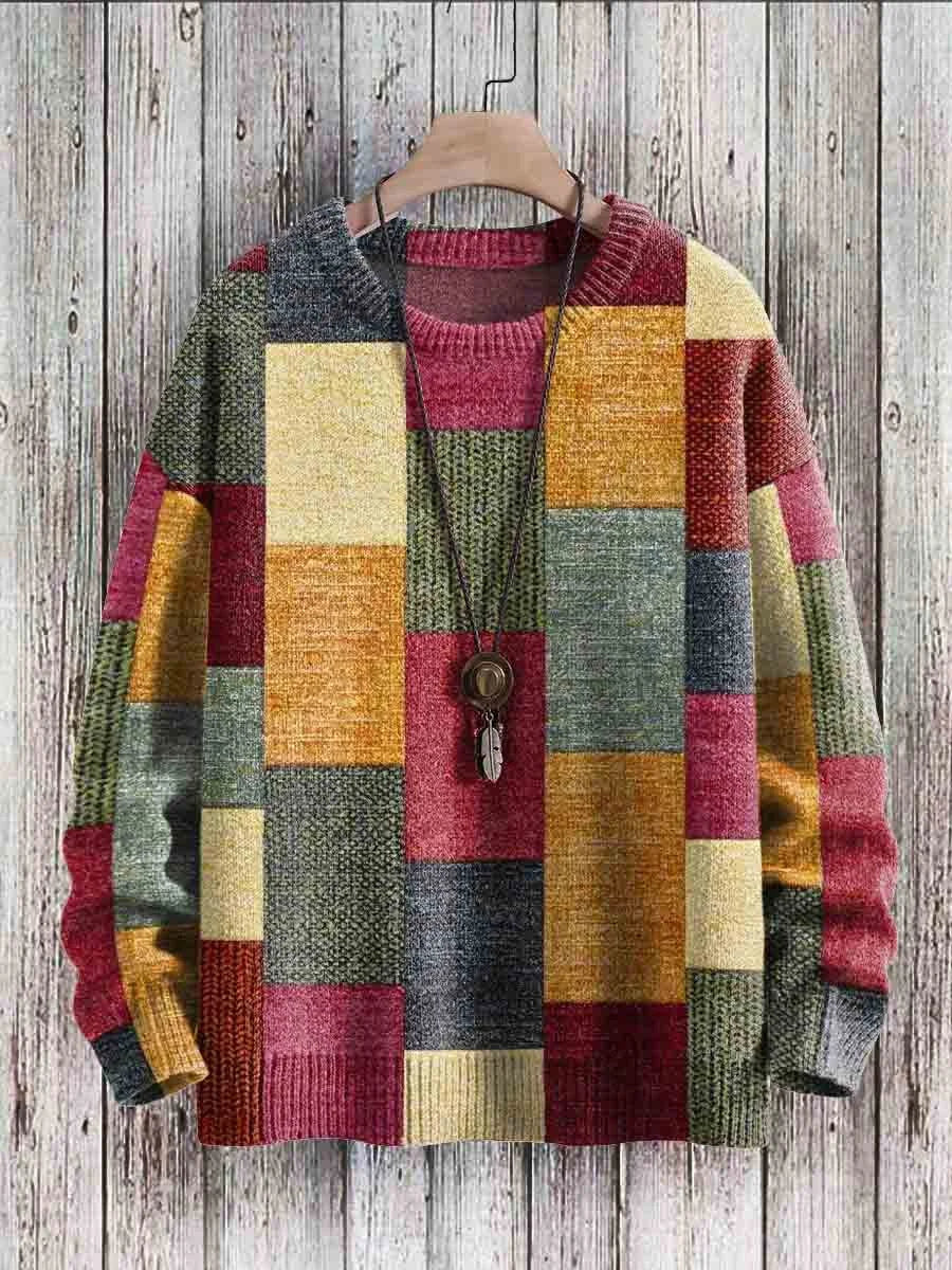 Vintage Geometry Art Print Casual Knit Pullover Sweater