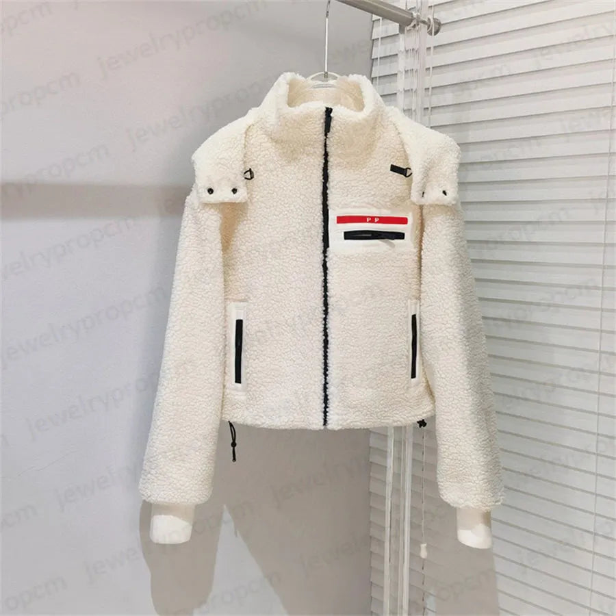 Designer Women's Lamb Wool Jacket Winter Fashion Coats Short Warm Outerwear 2 Colors