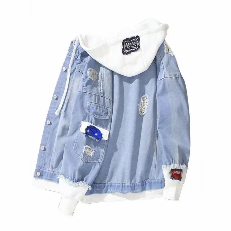 Denim Patch Hoodies Jacket