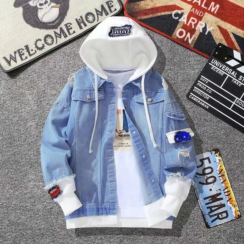 Denim Patch Hoodies Jacket