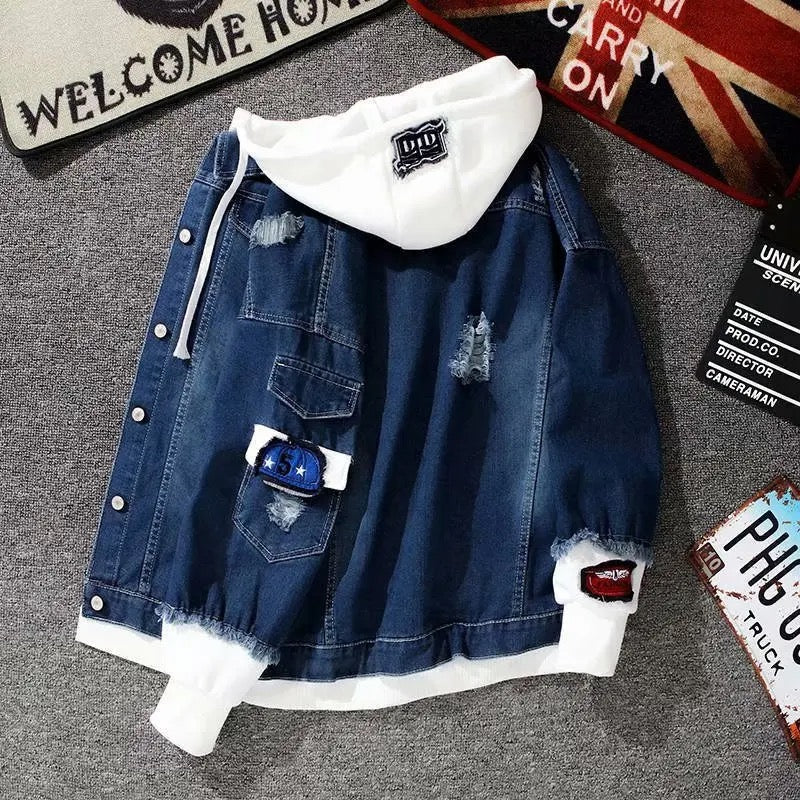 Denim Patch Hoodies Jacket