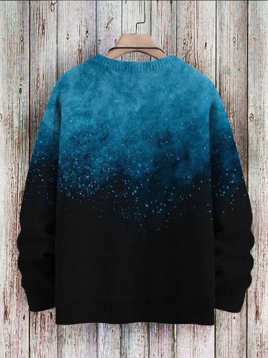Trendy Abstract Art Gradient Pullover Knit Print Casual Sweater