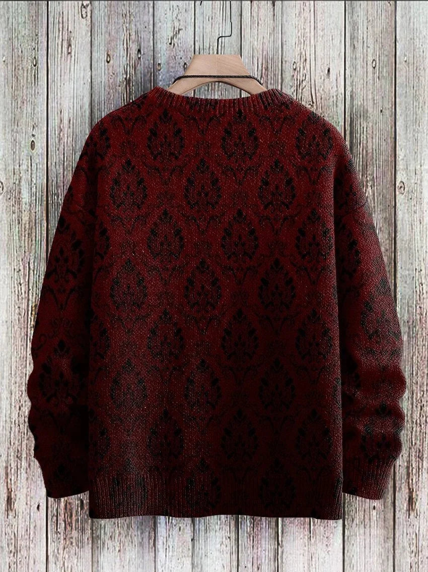 Vintage Ethnic Art Pattern Print Casual Knit Pullover Sweatshirt