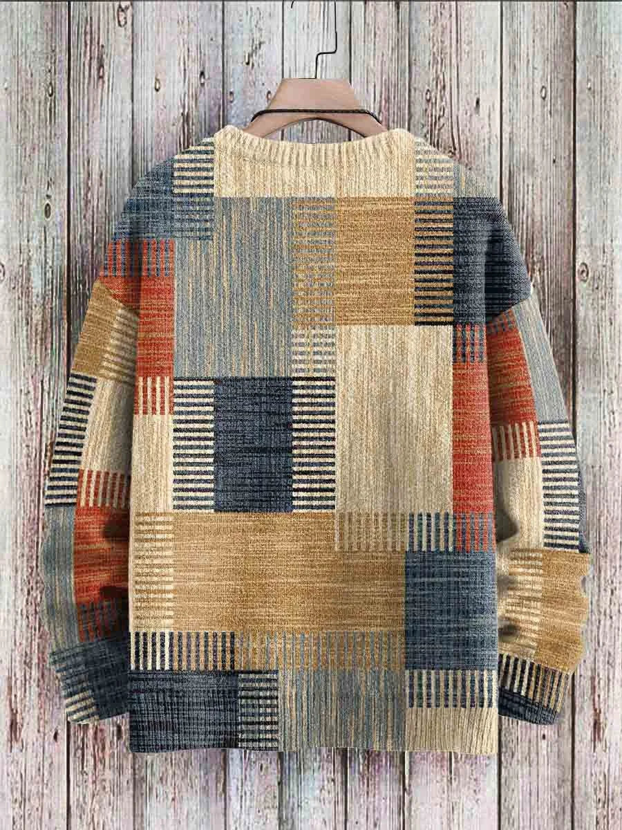 Vintage Geometry Art Print Casual Knit Pullover Sweater