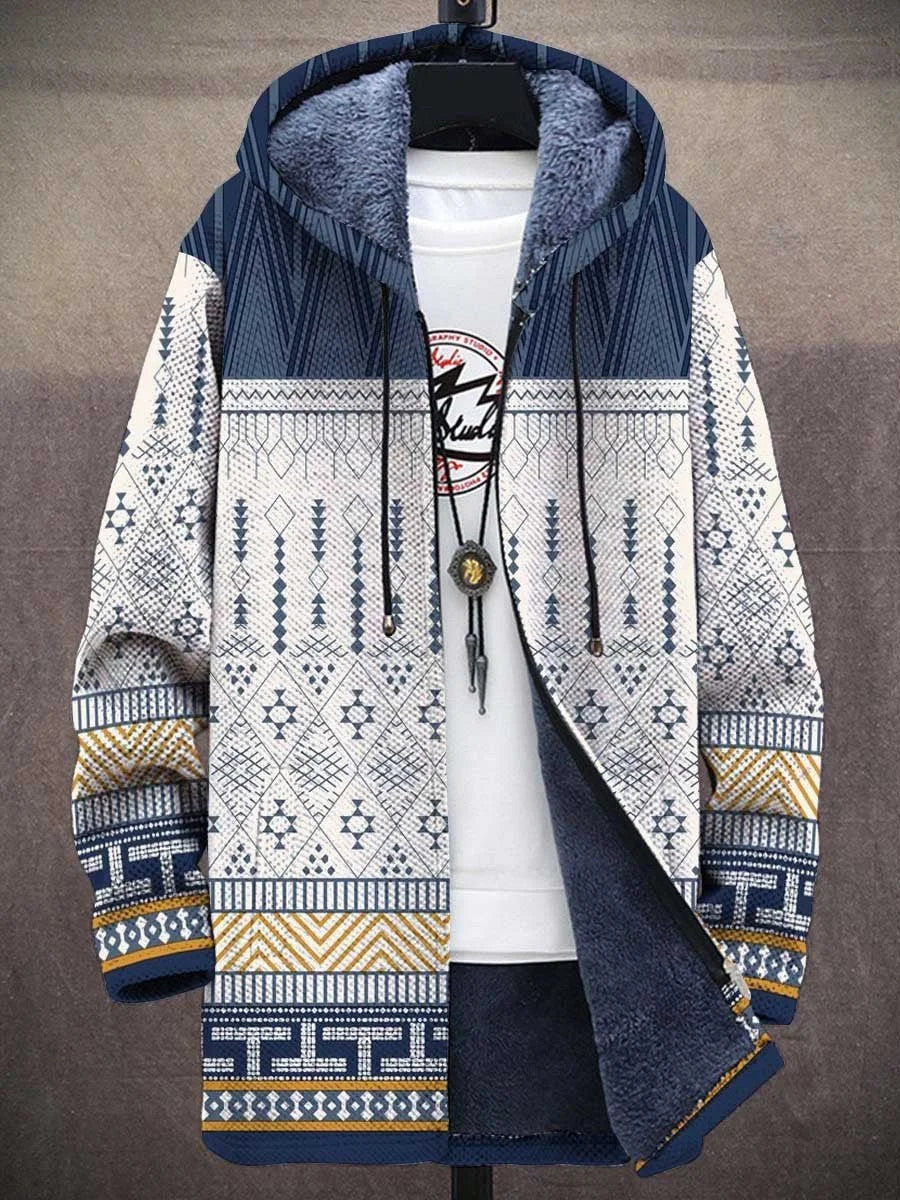 Unisex Retro Art Print Plush Thick Long-Sleeved Sweater Coat Cardigan