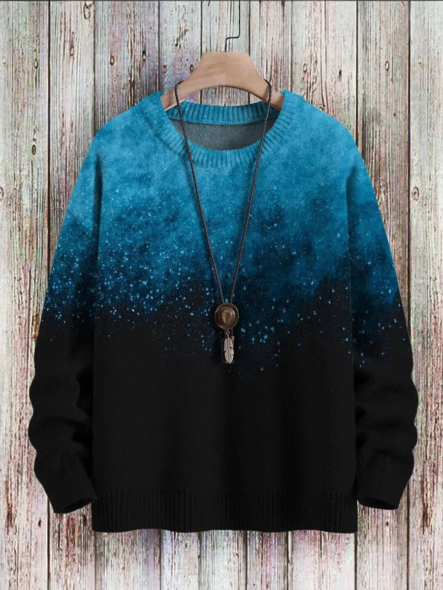 Trendy Abstract Art Gradient Pullover Knit Print Casual Sweater