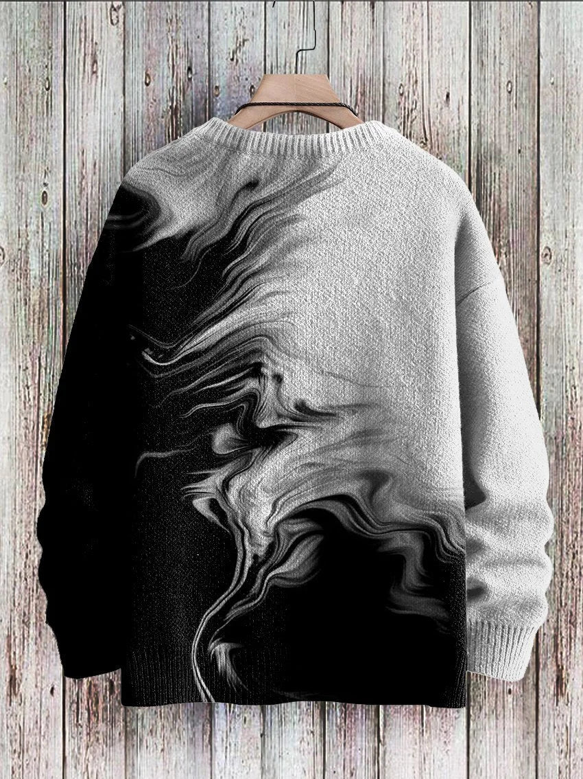Unisex Black White Blooming Vintage Art Print Knit Casual Sweatshirt