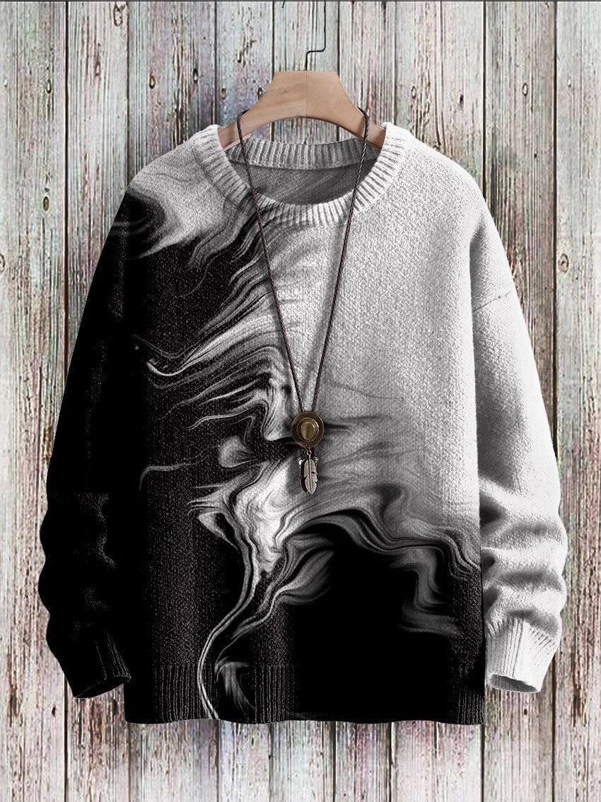 Unisex Black White Blooming Vintage Art Print Knit Casual Sweatshirt