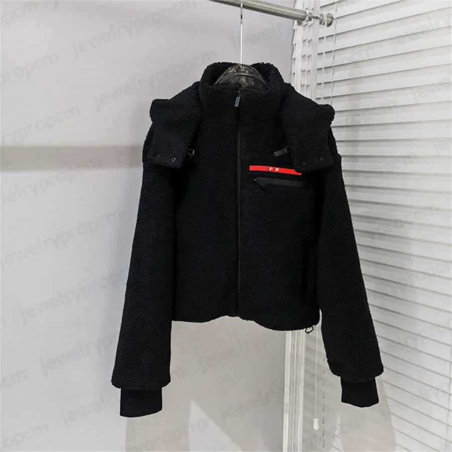Designer Women's Lamb Wool Jacket Winter Fashion Coats Short Warm Outerwear 2 Colors