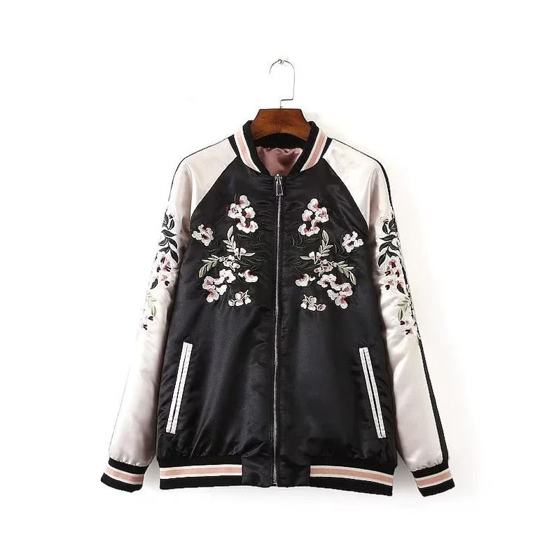 Reversible Embroidered Sukajan Jacket, Sakura Cherry Blossoms Bomber Jacket For Women, Japanese Souvenir
