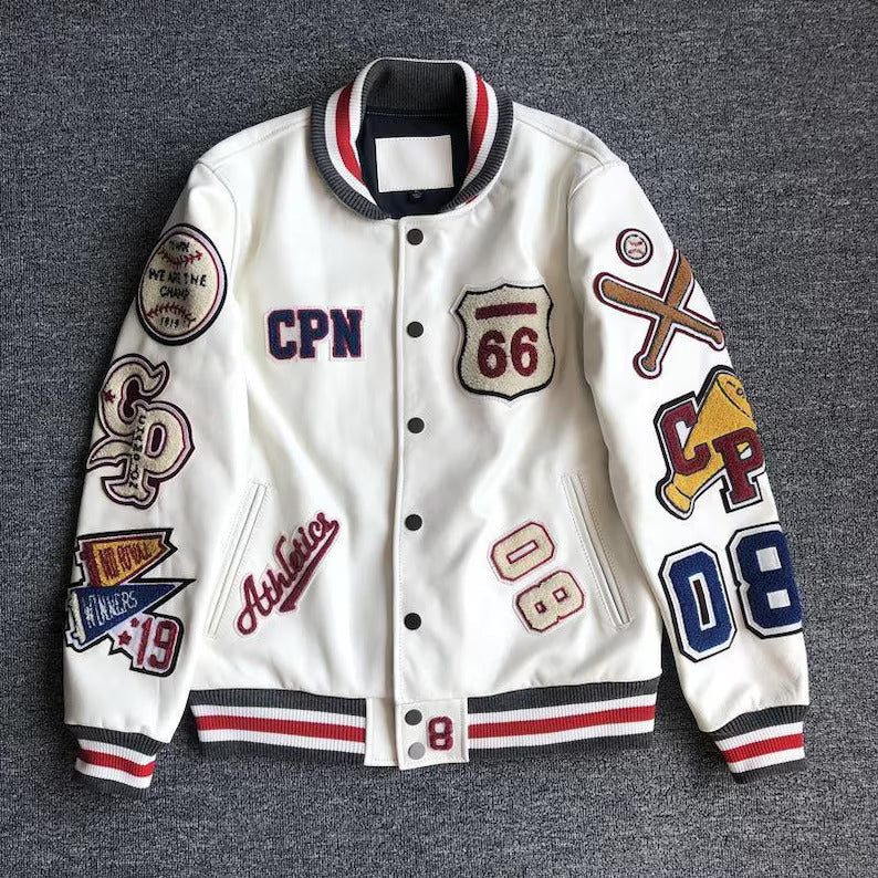 Bomber jacket, Mens leather jacket, Racing jacket, Varsity jacket, Baseball jacket.