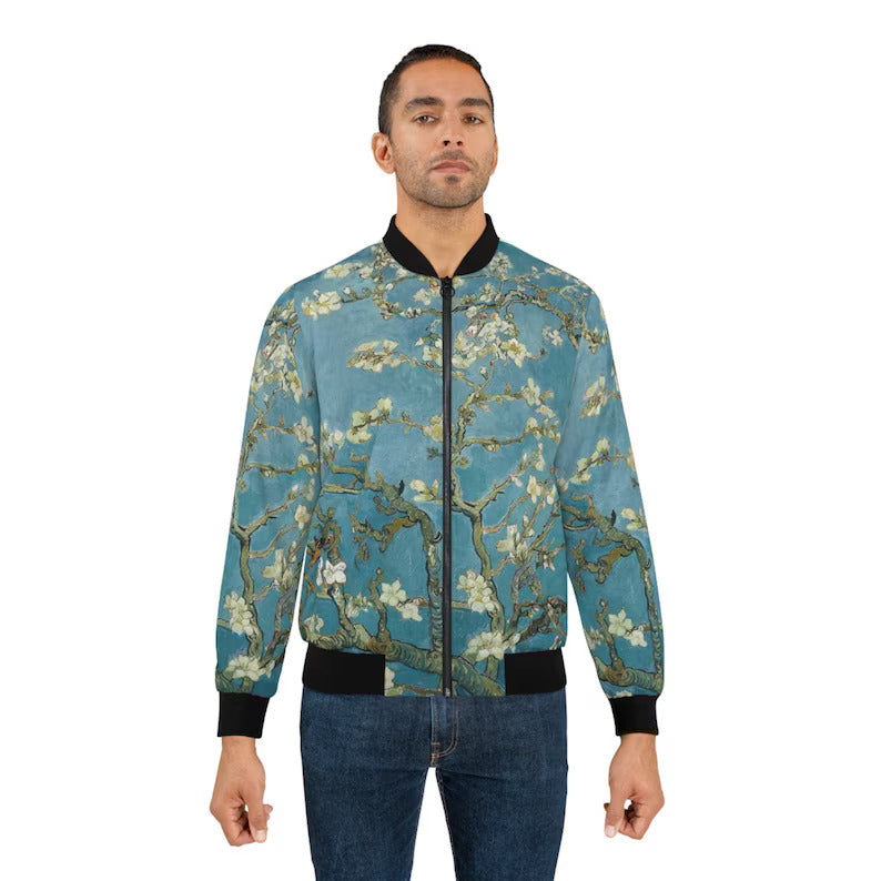 Van Gogh Almond Blossom Men's Bomber Jacket (AOP),All Over Ptint Trendy Bomber Jacket,Cute Aesthetic Jacket