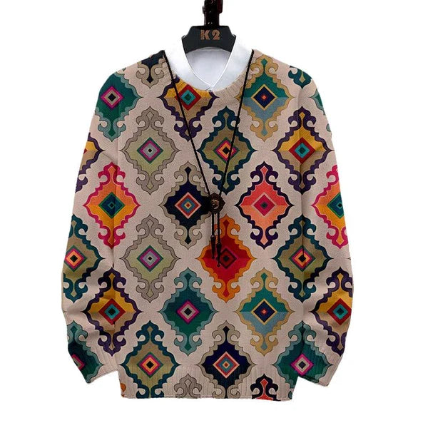 MEN'S RETRO ART PRINT CASUAL SWEATER