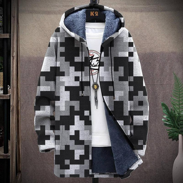 MEN'S PRINTED HOODED FLEECE JACKET