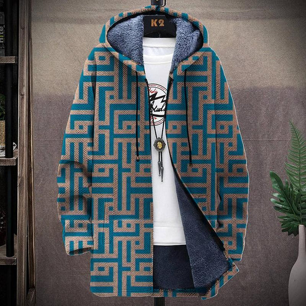 MEN'S PRINTED HOODED FLEECE JACKET