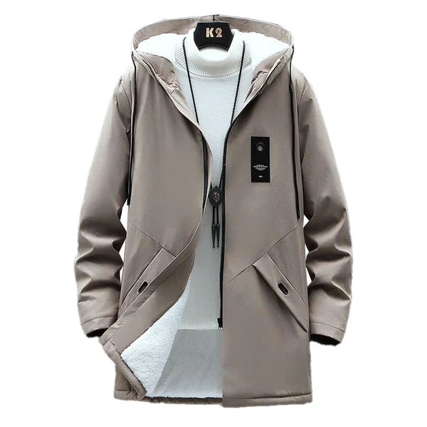 MEN'S FLEECE MID-LENGTH HOODED JACKET