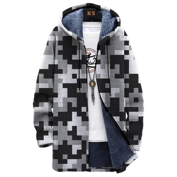 MEN'S PRINTED HOODED FLEECE JACKET