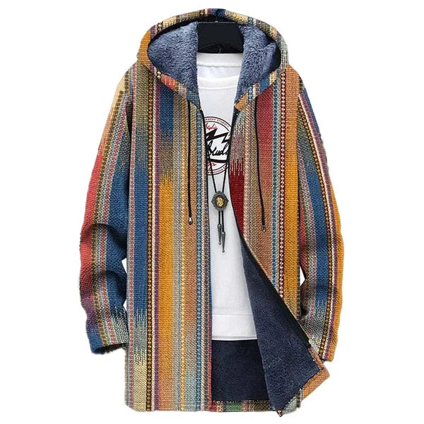 MEN'S PRINTED HOODED FLEECE JACKET