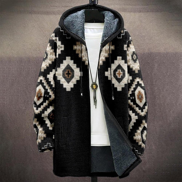 MEN'S PRINTED HOODED FLEECE JACKET