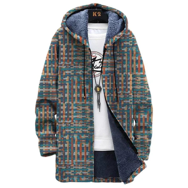 MEN'S PRINTED HOODED FLEECE JACKET