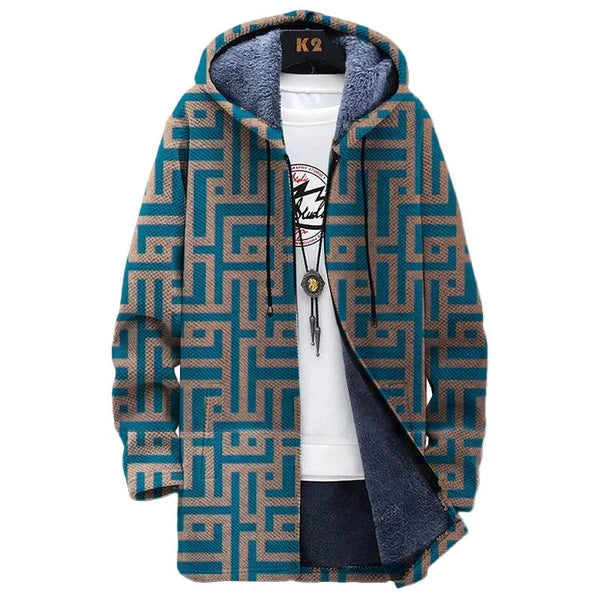 MEN'S PRINTED HOODED FLEECE JACKET