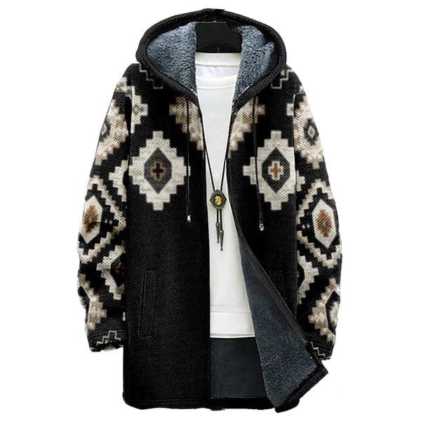 MEN'S PRINTED HOODED FLEECE JACKET