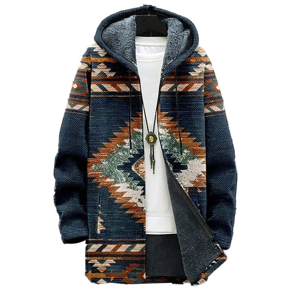MEN'S PRINTED HOODED FLEECE JACKET