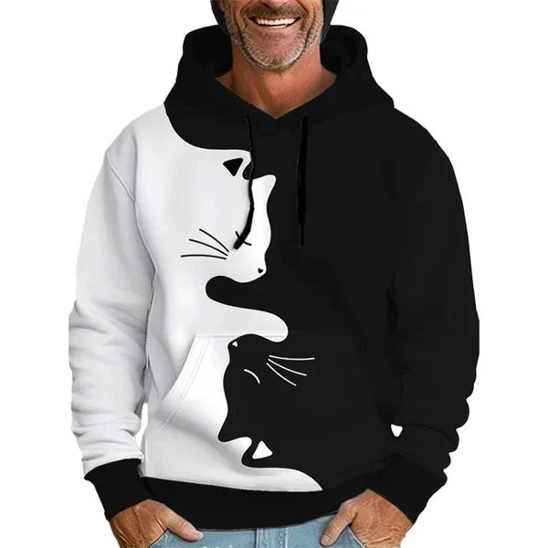 MEN'S ROUND NECK SWEATSHIRT SIMPLE LETTER PRINT HOODED SWEATSHIRT