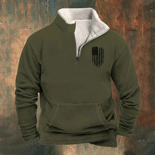 MEN'S FURRY COLLAR LONG-SLEEVED STAND-COLLAR HALF-ZIP SWEATSHIRT