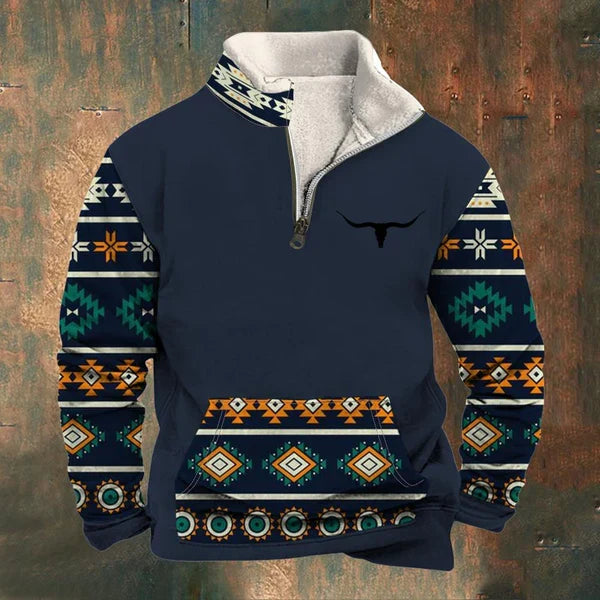 MEN'S FURRY COLLAR LONG-SLEEVED STAND-COLLAR HALF-ZIP SWEATSHIRT