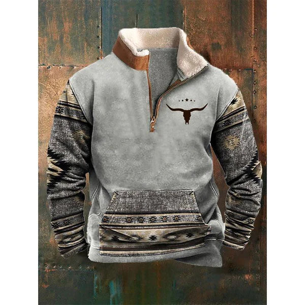 MEN'S FURRY COLLAR LONG-SLEEVED STAND-COLLAR HALF-ZIP SWEATSHIRT
