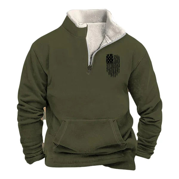 MEN'S FURRY COLLAR LONG-SLEEVED STAND-COLLAR HALF-ZIP SWEATSHIRT