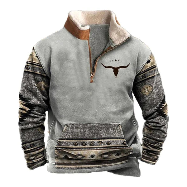 MEN'S FURRY COLLAR LONG-SLEEVED STAND-COLLAR HALF-ZIP SWEATSHIRT