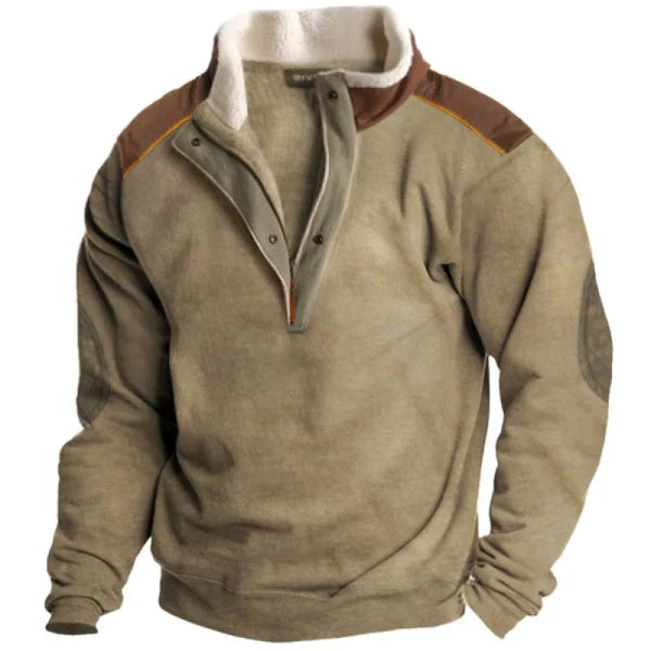 MEN'S RETRO WARM COLOR MATCHING ZIPPER STAND COLLAR SWEATSHIRT OUTDOOR CASUAL