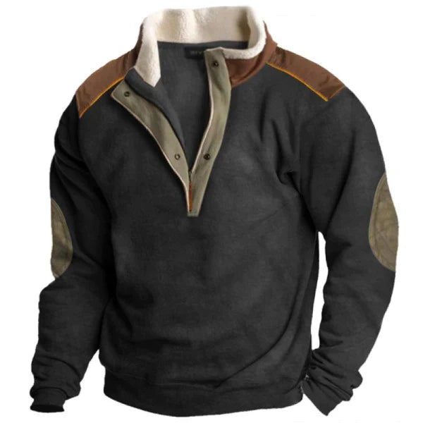 MEN'S RETRO WARM COLOR MATCHING ZIPPER STAND COLLAR SWEATSHIRT OUTDOOR CASUAL SWEATSHIRT