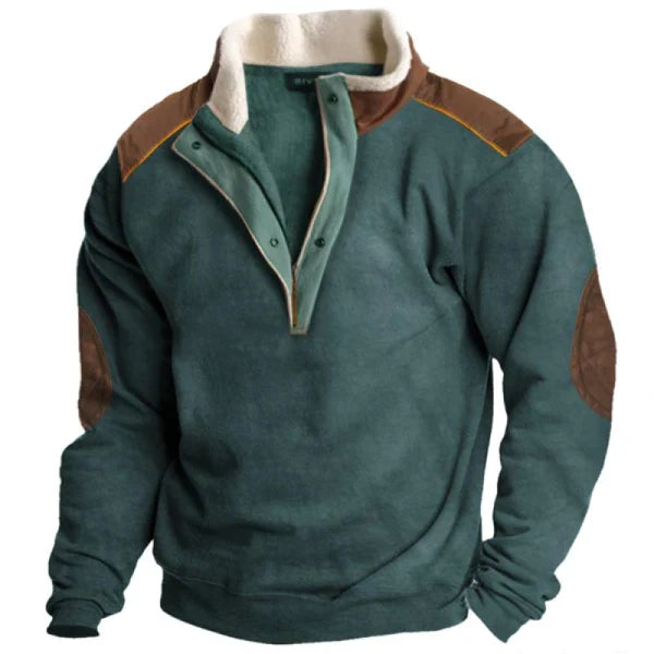 MEN'S RETRO WARM COLOR MATCHING ZIPPER STAND COLLAR SWEATSHIRT OUTDOOR CASUAL SWEATSHIRT