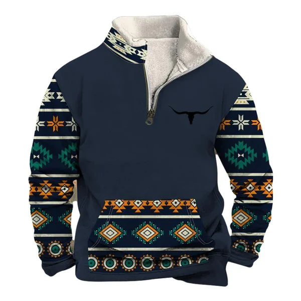 MEN'S FURRY COLLAR LONG-SLEEVED STAND-COLLAR HALF-ZIP SWEATSHIRT